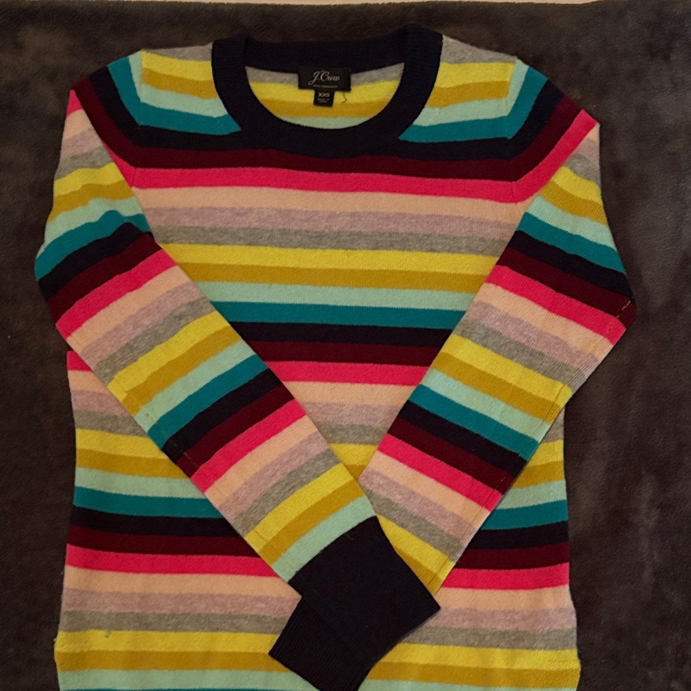 J. Crew Vibrant Cashmere Striped Crewneck Sweater